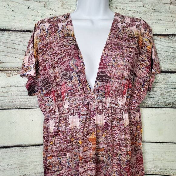 Maurices Women’s Multicolor Boho Paisley Short Sleeve Tunic Top Size 1X - Picture 3 of 7